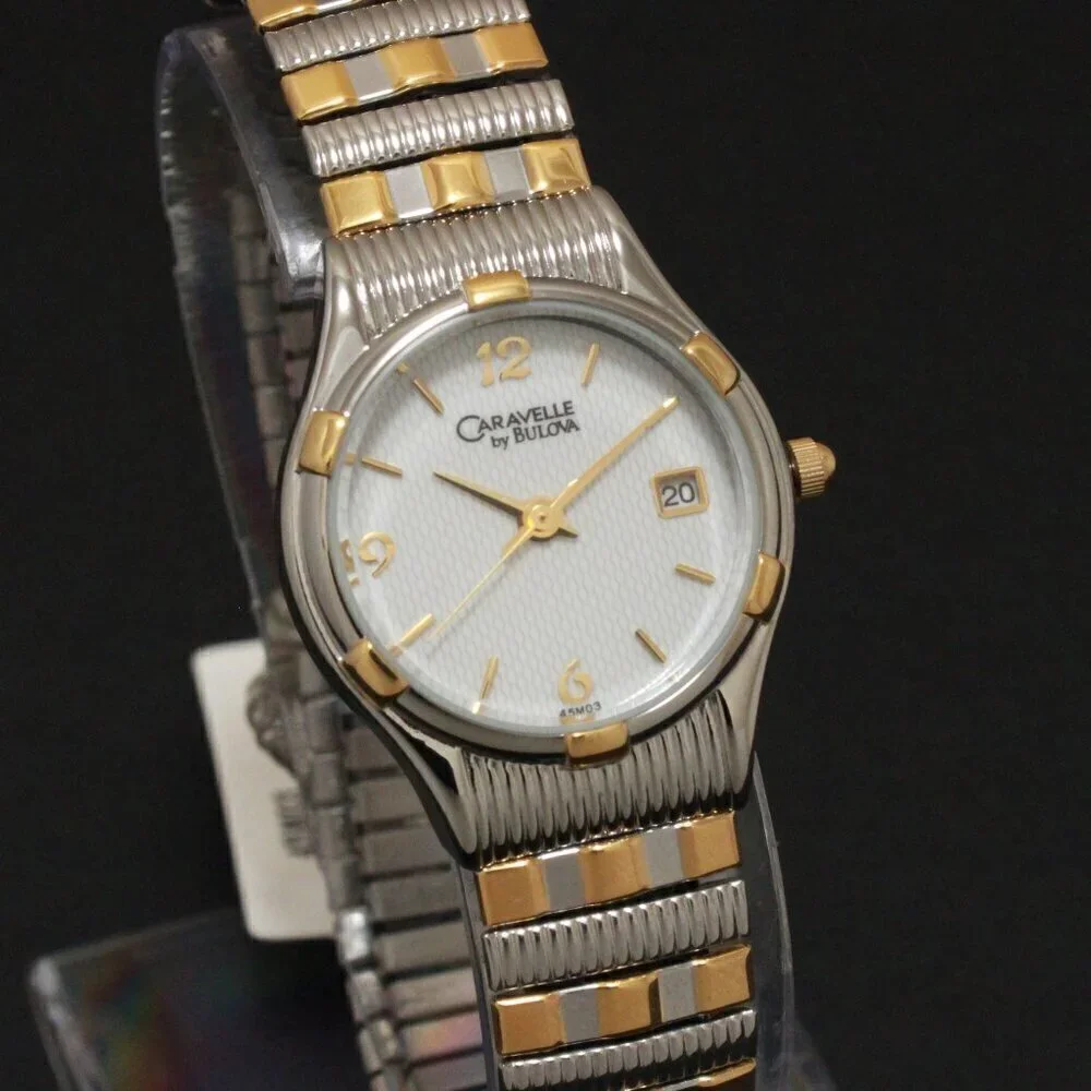 Caravelle Ladies Classic Design Watch By Bulova Two Tone Expansion Bracelet 23mm